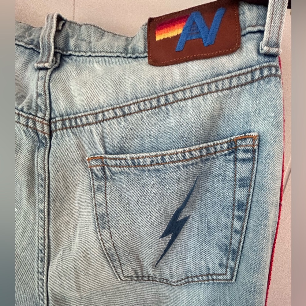 Aviator Nation Light Blue Distressed Wide Leg Jeans - Picture 10 of 13
